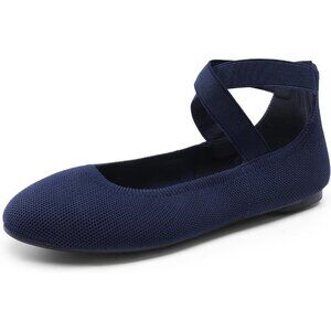 Dream Pairs Women Navy Faux Suede Flats Comfortable Elastic Ankle Straps Shoes